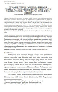 E-Jurnal PENGARUH POTENSI PARIWISATA TERHADAP 
PENYERAPAN TENAGA KERJA SEKTOR PERHOTELAN DI 
9 KABUPATEN/KOTA PROVINSI JAWA TIMUR TAHUN 
2012-2015